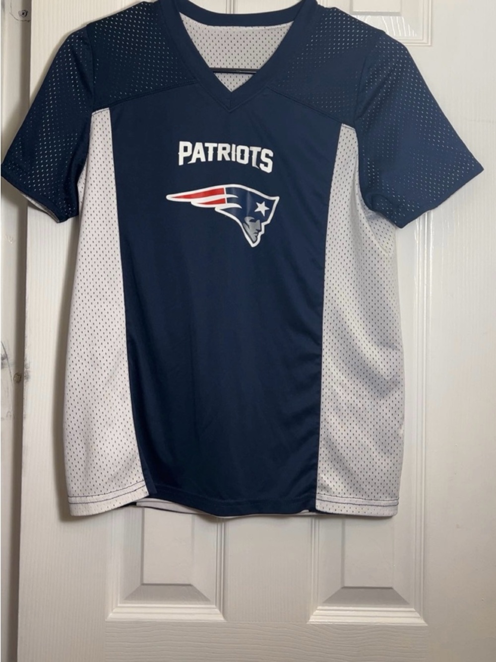 Deconstructed New England Patriots Navy & White Football Jersey